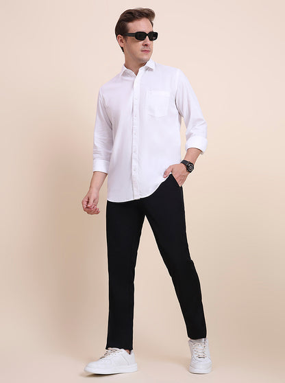 Black Solid Uno Fit Casual Trouser | JadeBlue