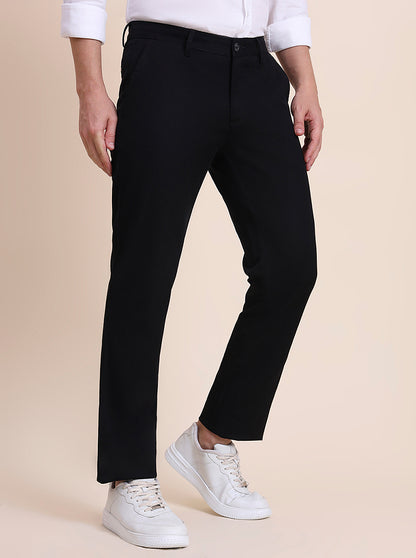 Black Solid Uno Fit Casual Trouser | JadeBlue