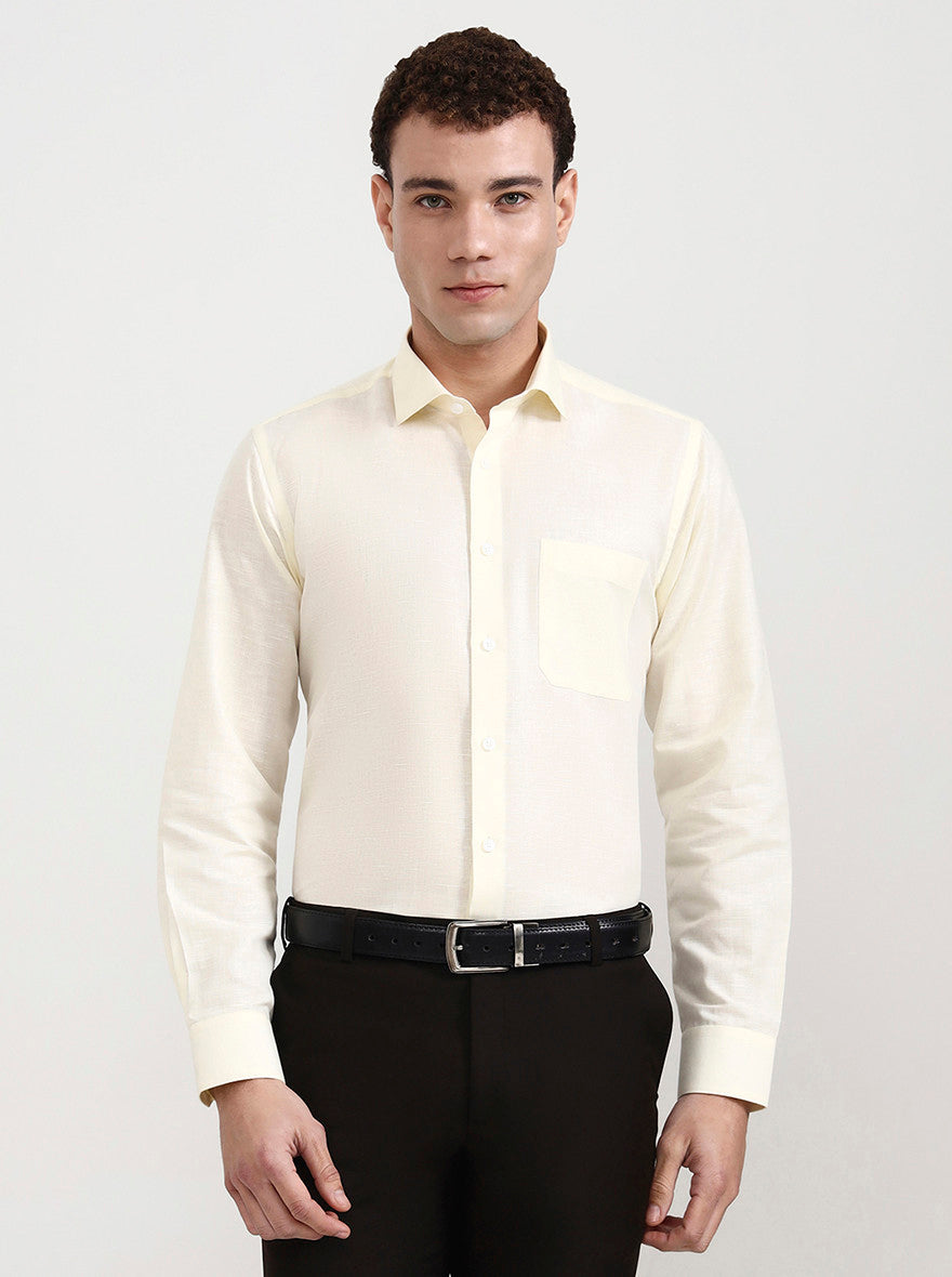 Off-White Solid Regular Fit Formal Shirt | JadeBlue