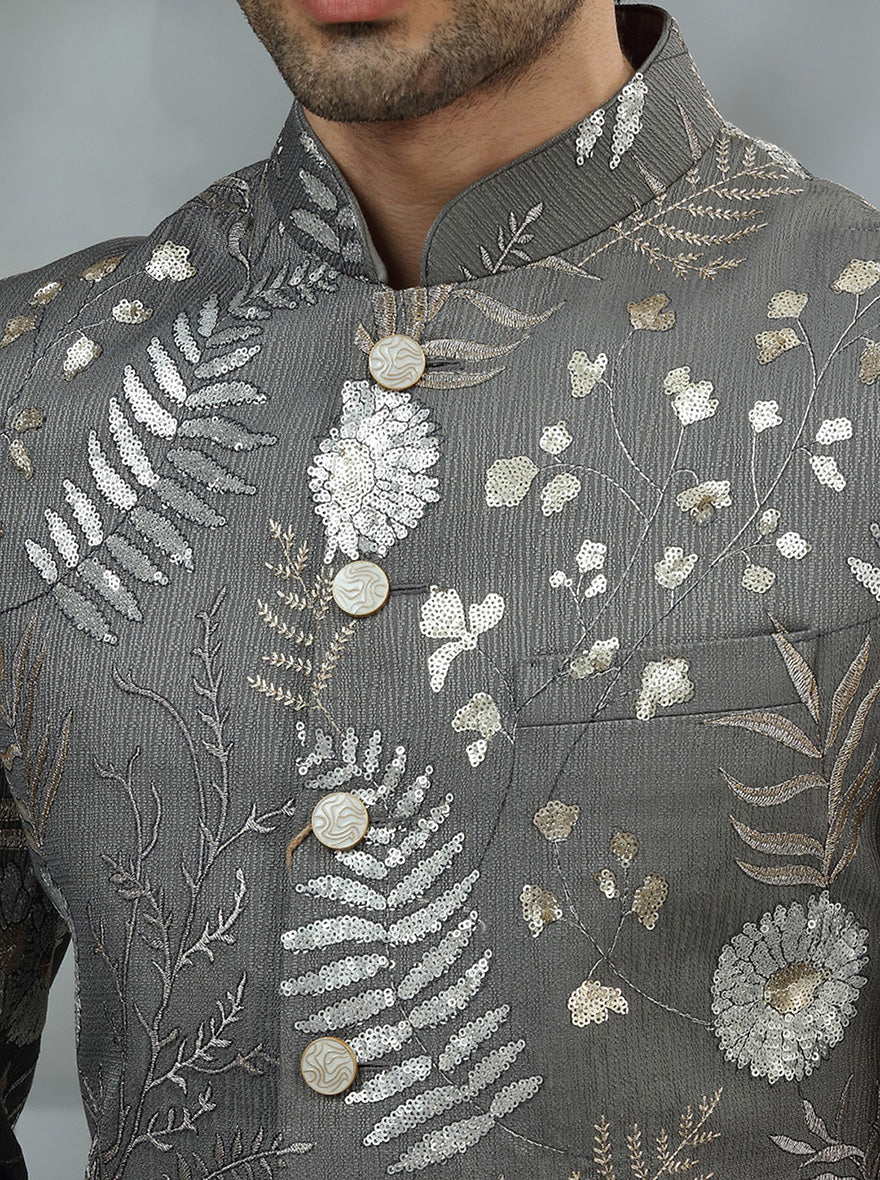 Charcoal Grey Embroidered Indowestern | TULA