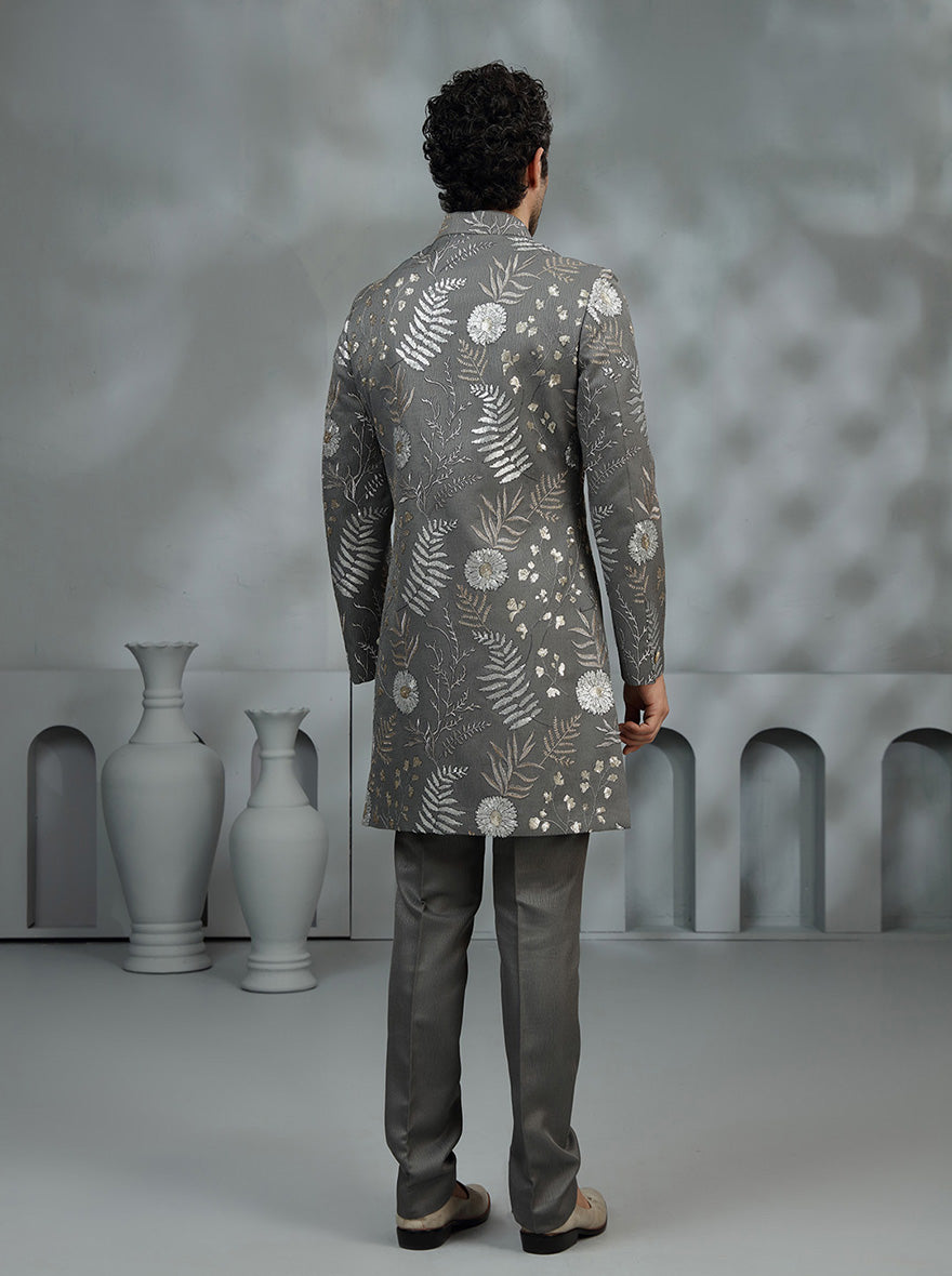 Charcoal Grey Embroidered Indowestern | TULA
