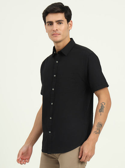 Black Solid Slim Fit Casual Shirt | Greenfibre