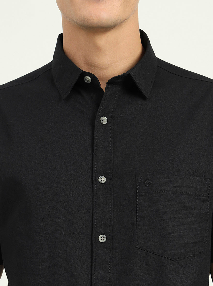 Black Solid Slim Fit Casual Shirt | Greenfibre