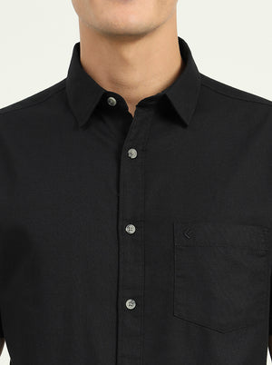 Black Solid Slim Fit Casual Shirt | Greenfibre