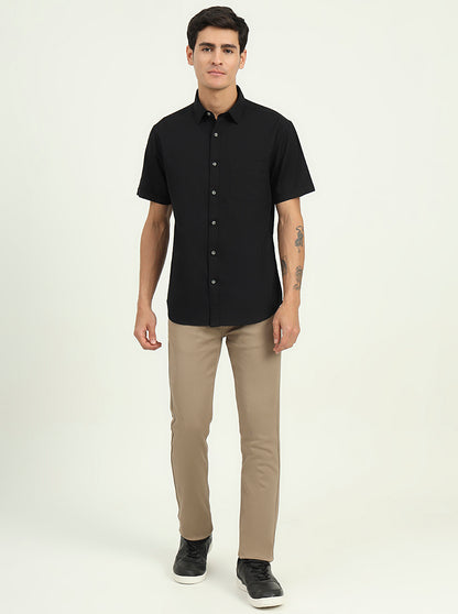 Black Solid Slim Fit Casual Shirt | Greenfibre