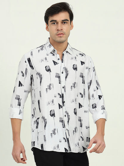 Grey & Black Printed Slim Fit Casual Shirt | JadeBlue