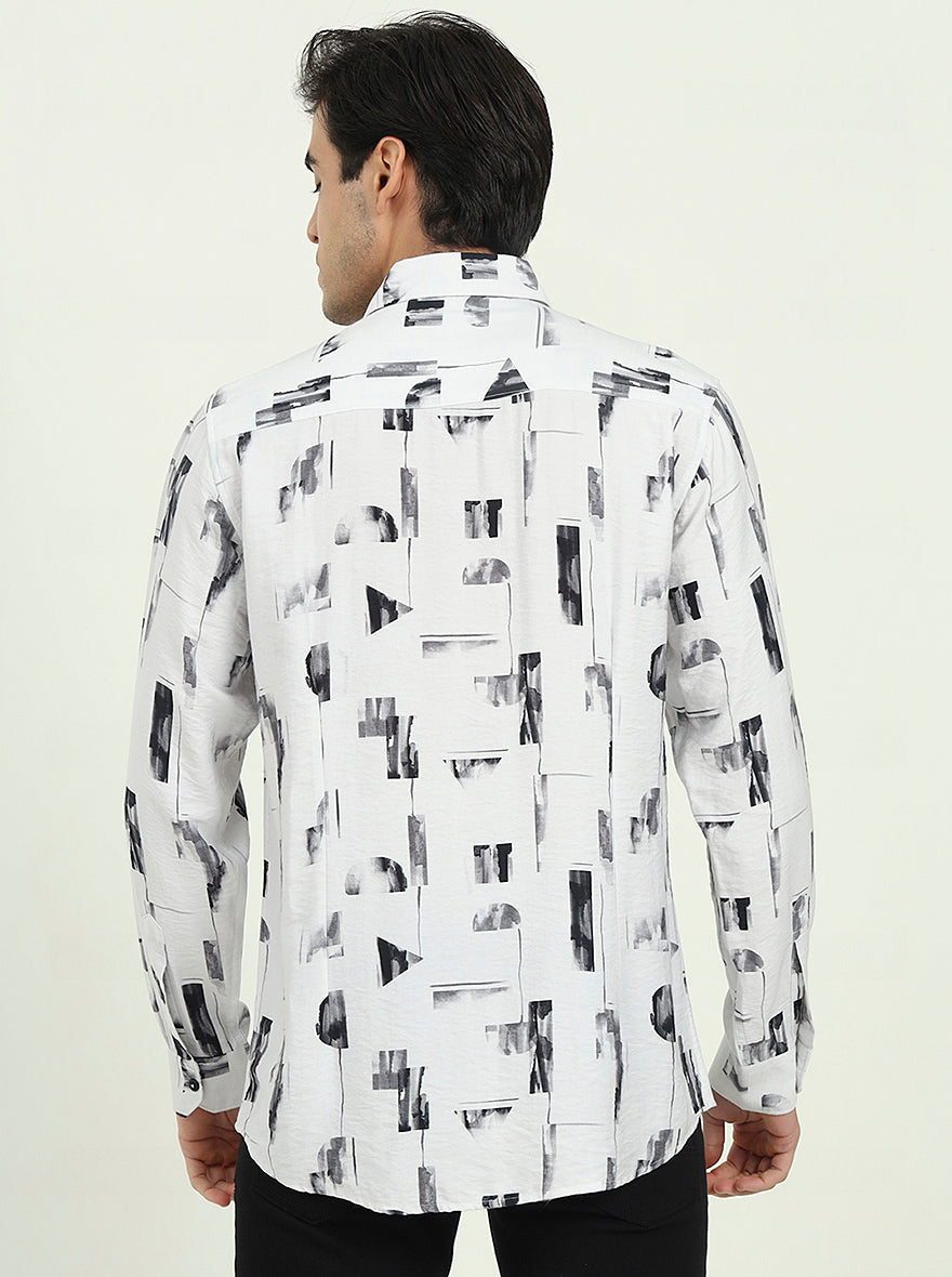 Grey & Black Printed Slim Fit Casual Shirt | JadeBlue