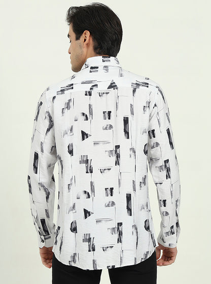 Grey & Black Printed Slim Fit Casual Shirt | JadeBlue