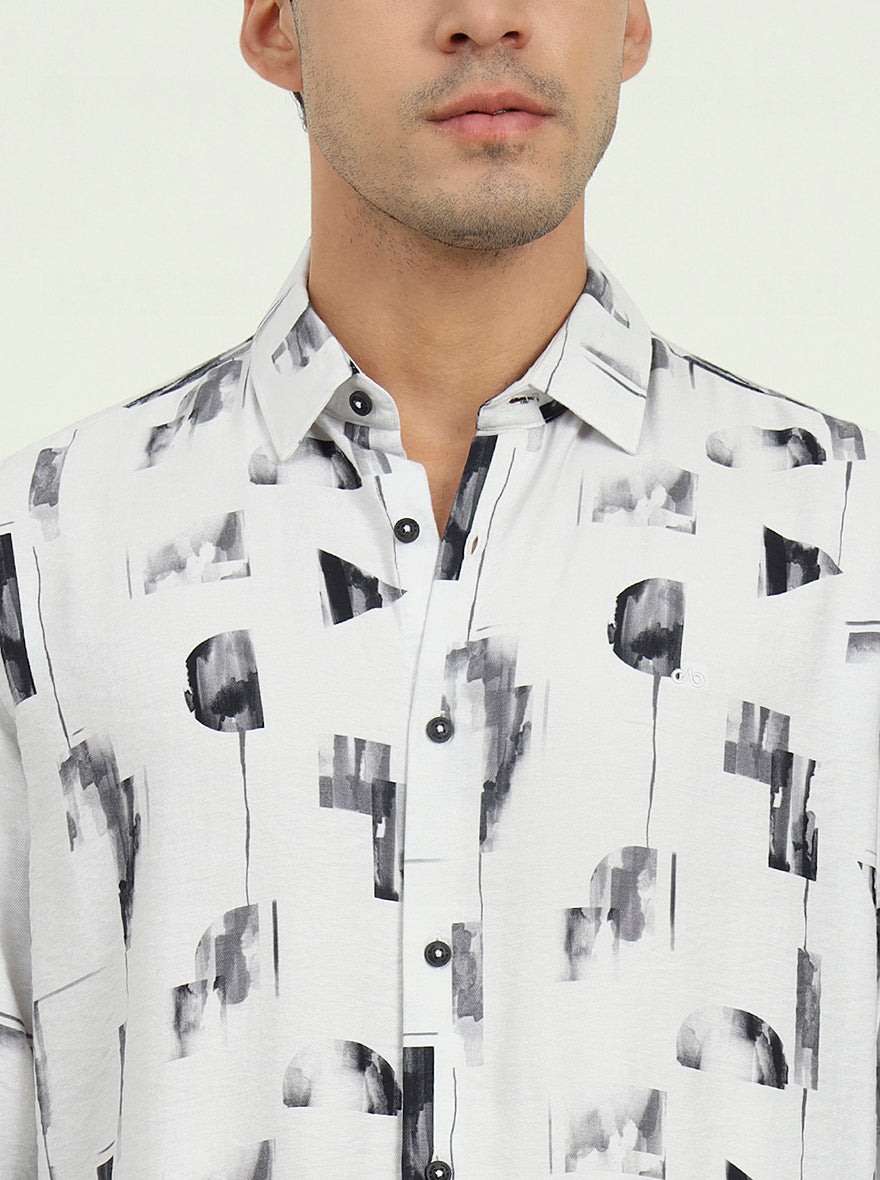 Grey & Black Printed Slim Fit Casual Shirt | JadeBlue