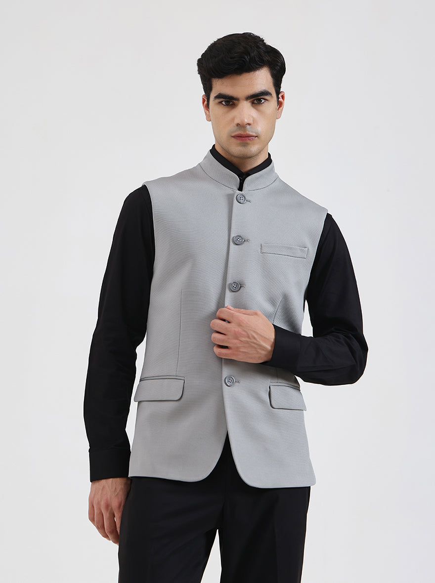 Cement Grey Solid Regular Fit Waistcoat | Wyre