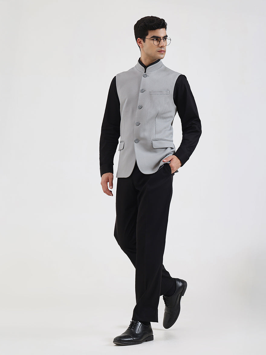 Cement Grey Solid Regular Fit Waistcoat | Wyre