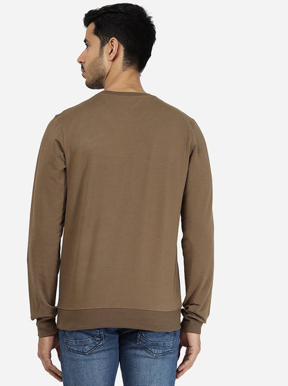 Olive Brown Solid Regular Fit Winter T-Shirt | JadeBlue