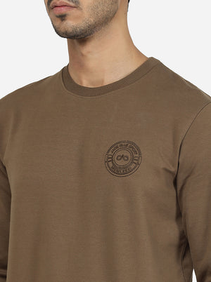 Olive Brown Solid Regular Fit Winter T-Shirt | JadeBlue