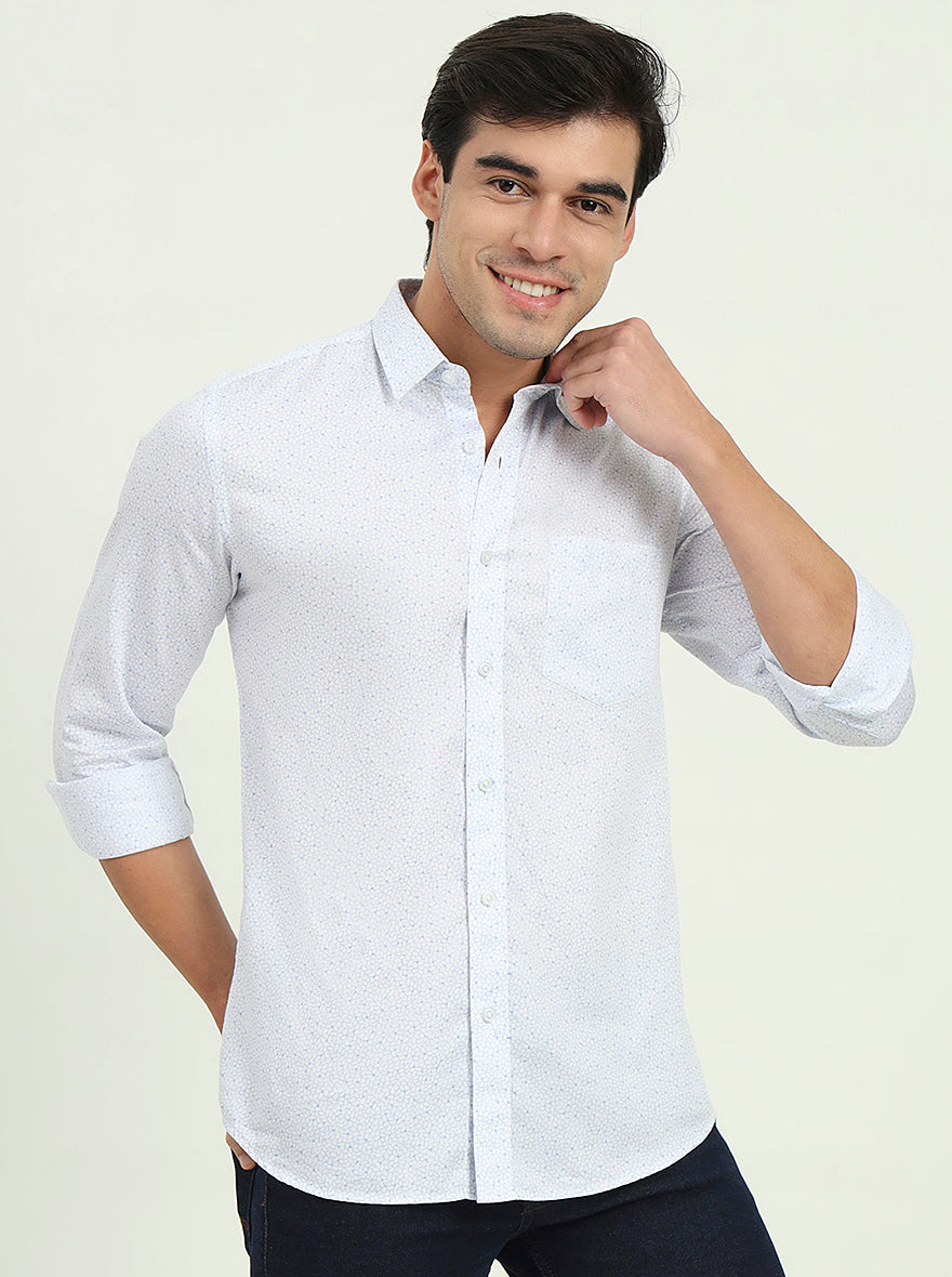 Light Blue Printed Slim Fit Semi Casual Shirt | JadeBlue