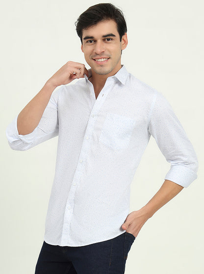 Light Blue Printed Slim Fit Semi Casual Shirt | JadeBlue
