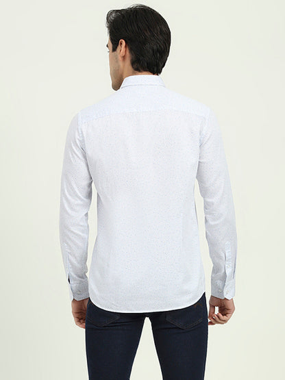 Light Blue Printed Slim Fit Semi Casual Shirt | JadeBlue