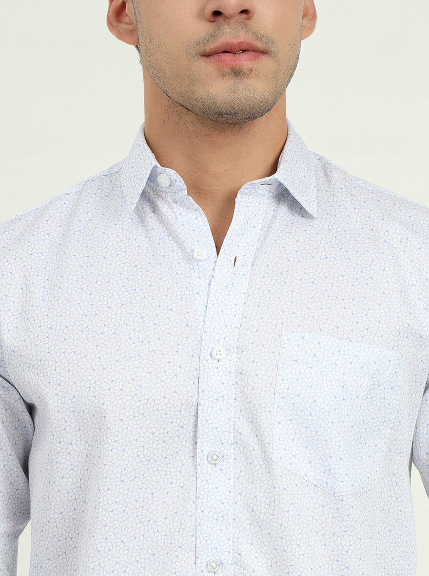 Light Blue Printed Slim Fit Semi Casual Shirt | JadeBlue