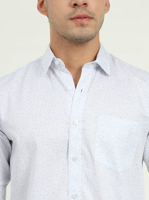 Light Blue Printed Slim Fit Semi Casual Shirt | JadeBlue