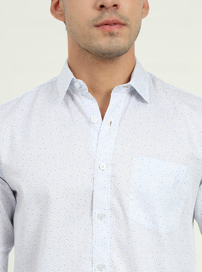 Light Blue Printed Slim Fit Semi Casual Shirt | JadeBlue