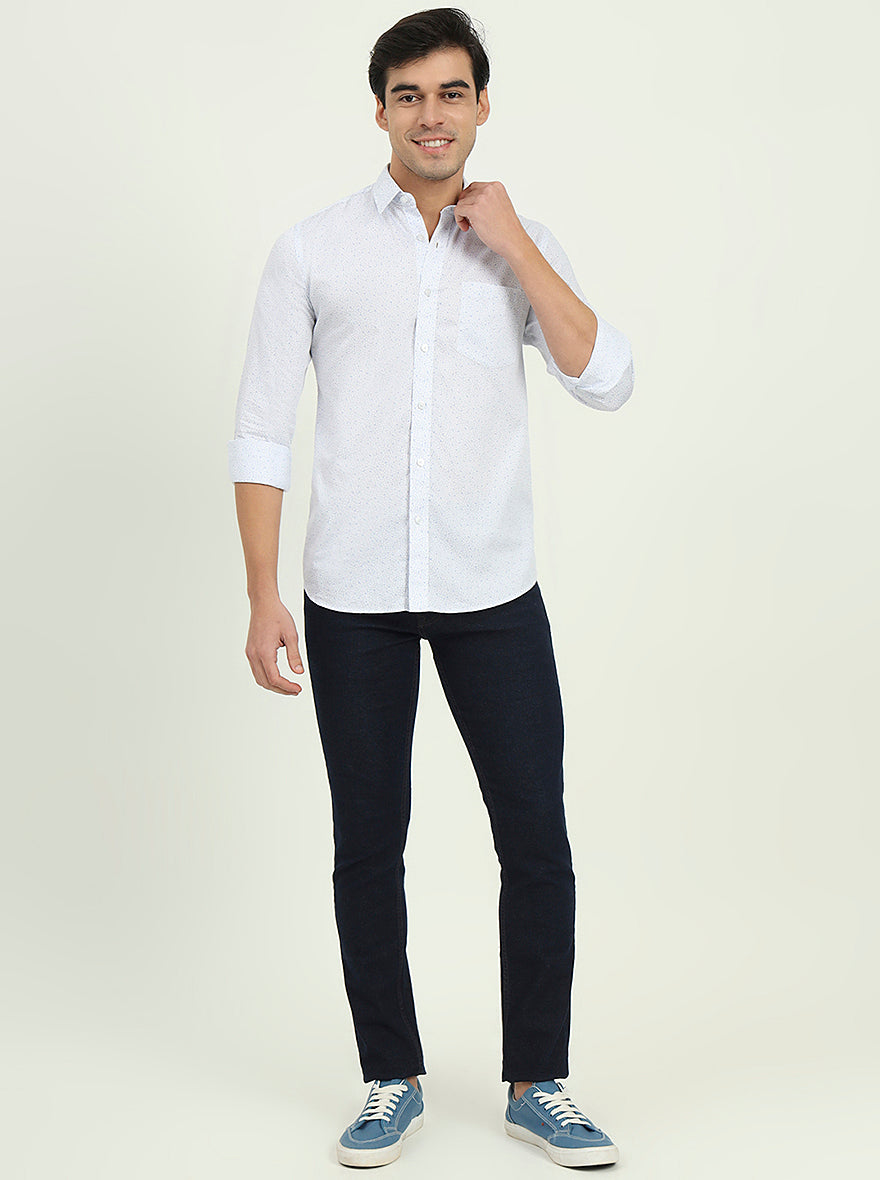 Light Blue Printed Slim Fit Semi Casual Shirt | JadeBlue