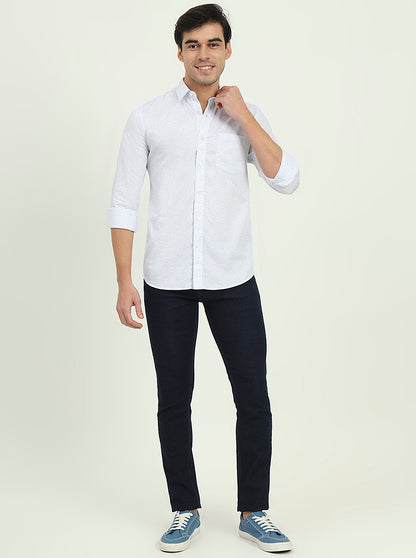 Light Blue Printed Slim Fit Semi Casual Shirt | JadeBlue