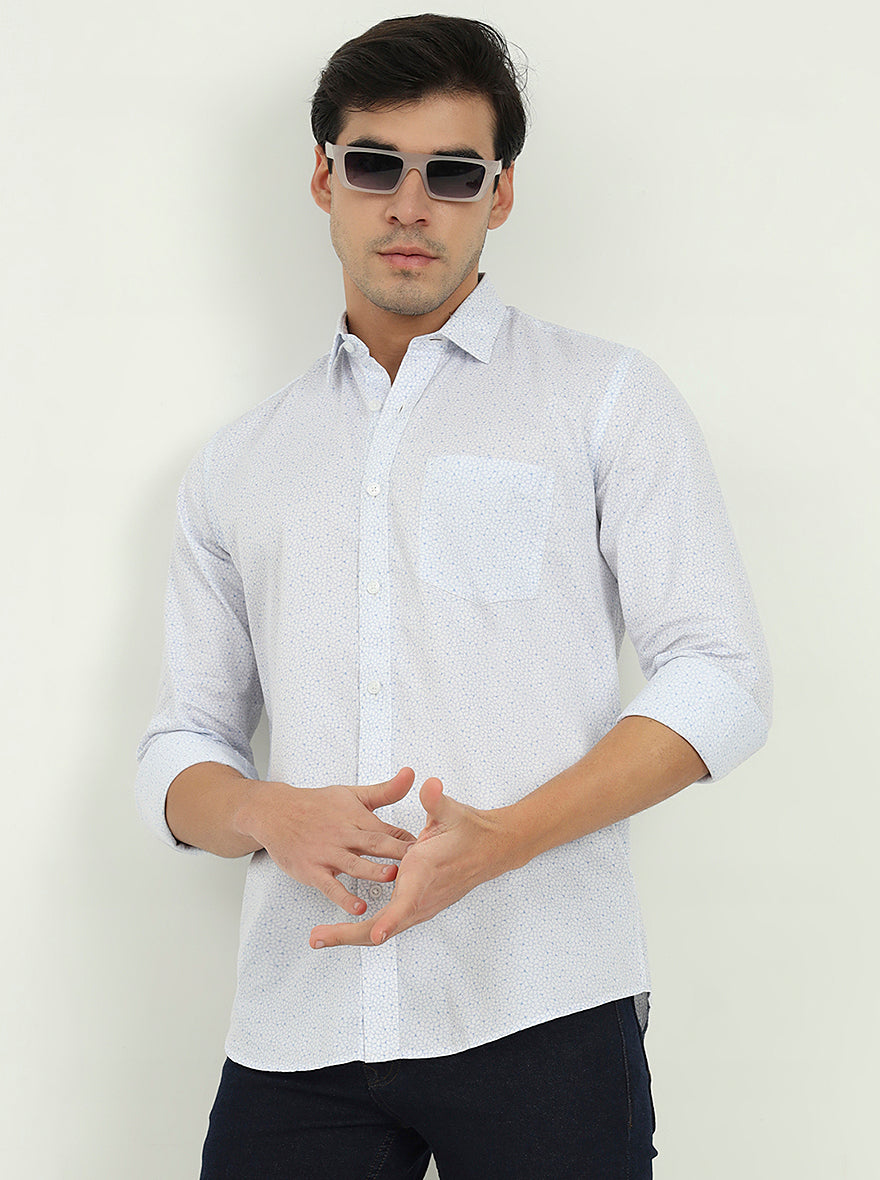 Light Blue Printed Slim Fit Semi Casual Shirt | JadeBlue