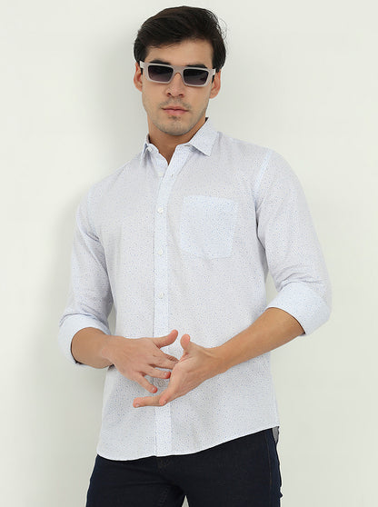 Light Blue Printed Slim Fit Semi Casual Shirt | JadeBlue