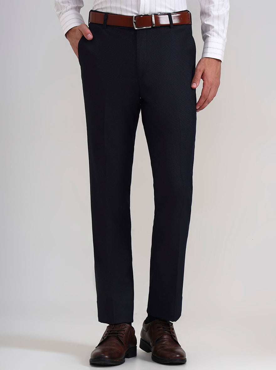 Navy Blue Solid Slim Fit Formal Trouser | Wyre
