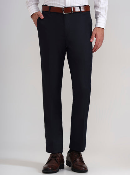 Navy Blue Solid Slim Fit Formal Trouser | Wyre