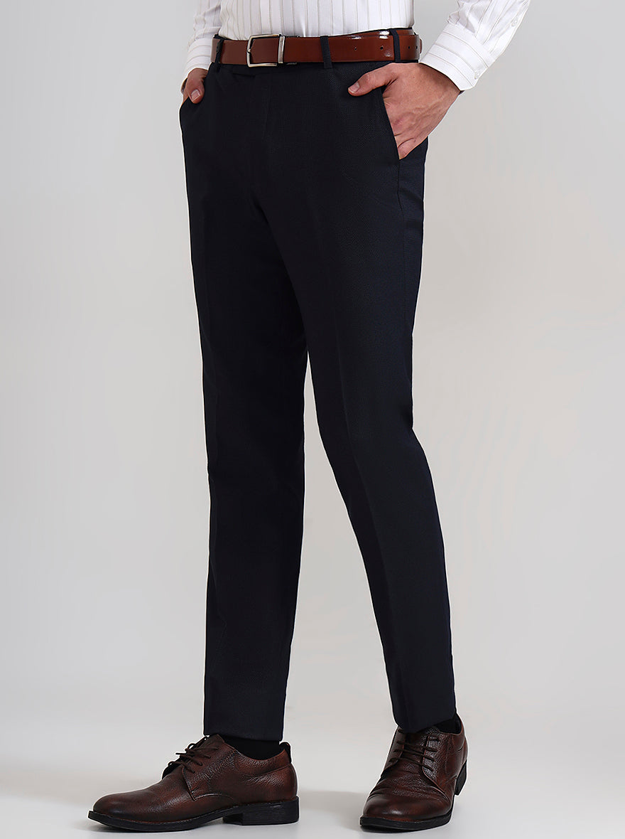 Navy Blue Solid Slim Fit Formal Trouser | Wyre