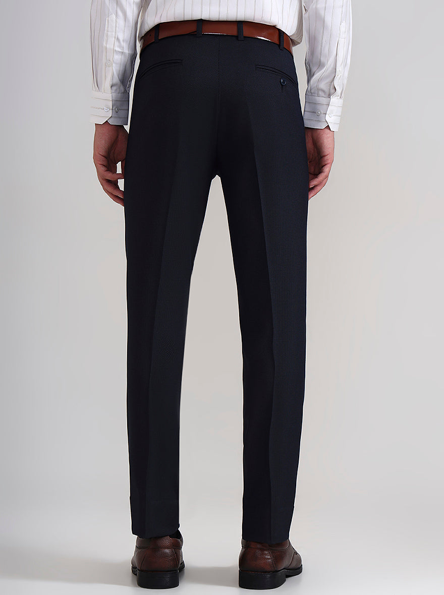 Navy Blue Solid Slim Fit Formal Trouser | Wyre