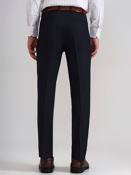 Navy Blue Solid Slim Fit Formal Trouser | Wyre