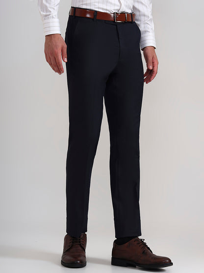 Navy Blue Solid Slim Fit Formal Trouser | Wyre