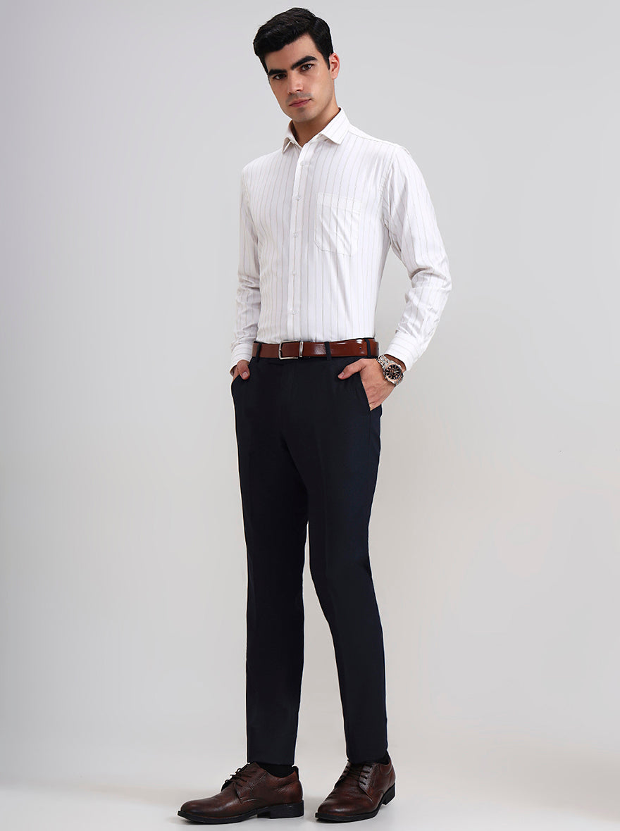 Navy Blue Solid Slim Fit Formal Trouser | Wyre