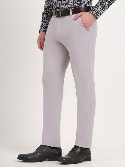 Light Grey Solid Slim Fit Formal Trouser | Greenfibre