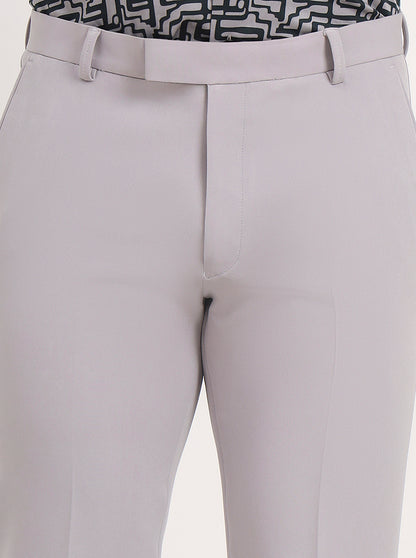 Light Grey Solid Slim Fit Formal Trouser | Greenfibre
