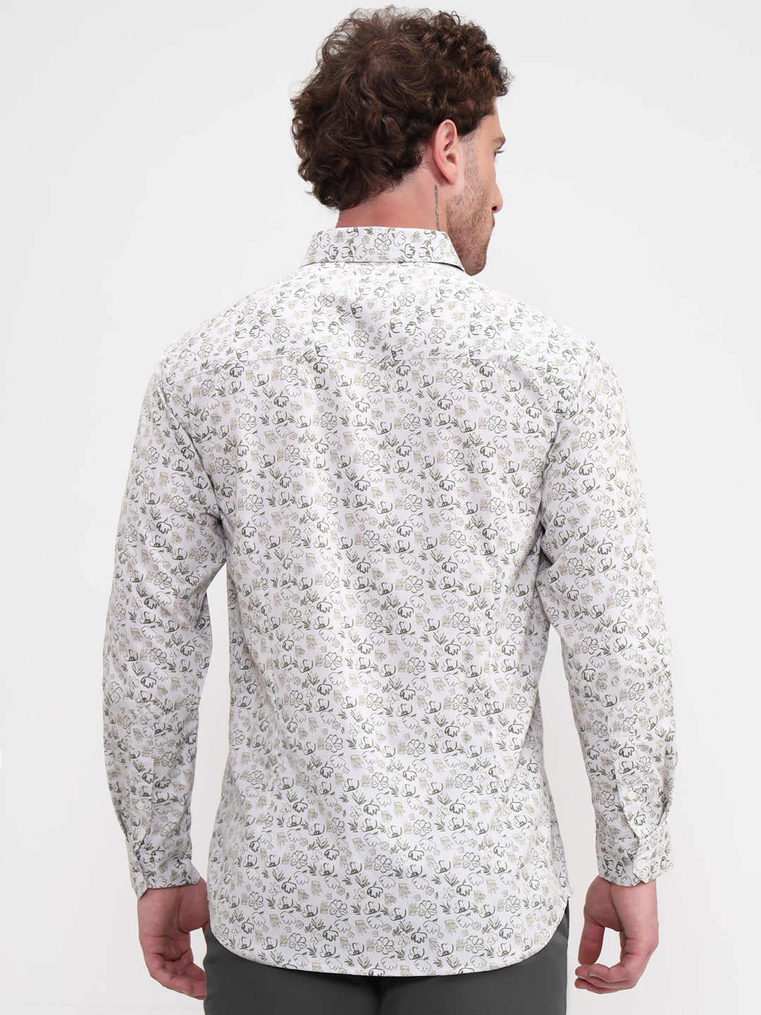 Green & White Printed Slim Fit Casual Shirt | Greenfibre