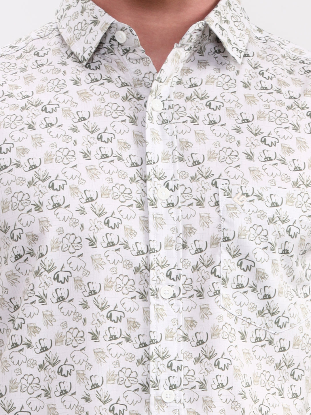 Green & White Printed Slim Fit Casual Shirt | Greenfibre