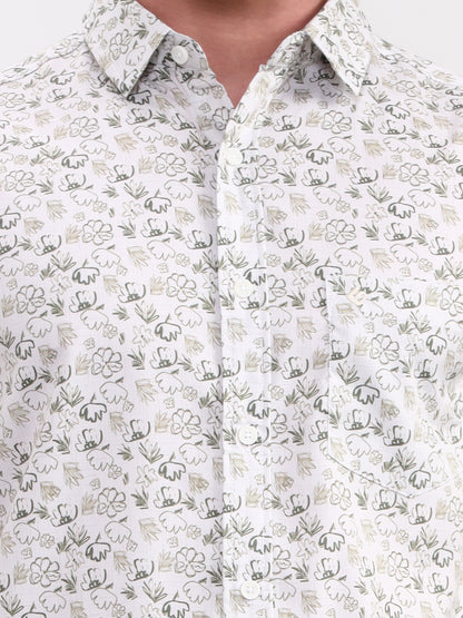 Green & White Printed Slim Fit Casual Shirt | Greenfibre
