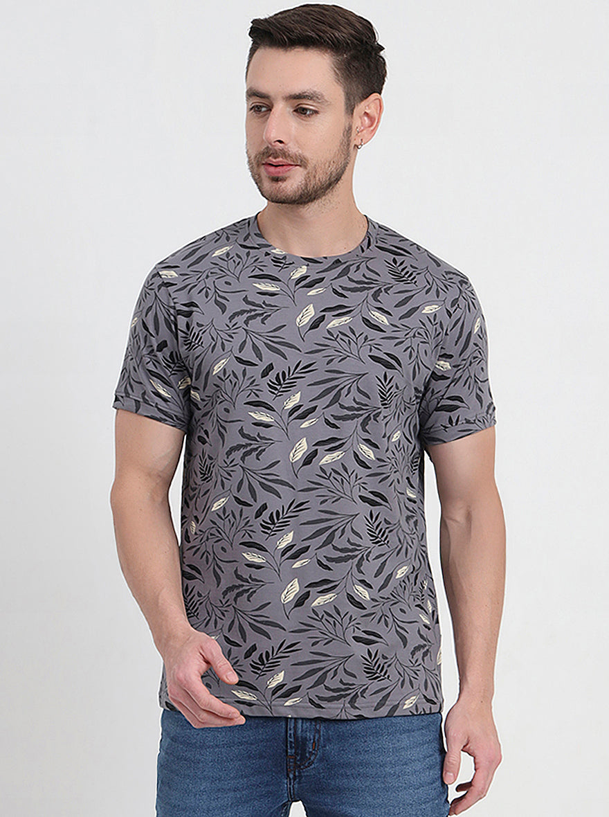 Monument Grey Printed Slim Fit T-Shirt | JadeBlue