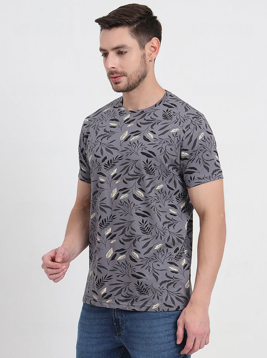 Monument Grey Printed Slim Fit T-Shirt | JadeBlue