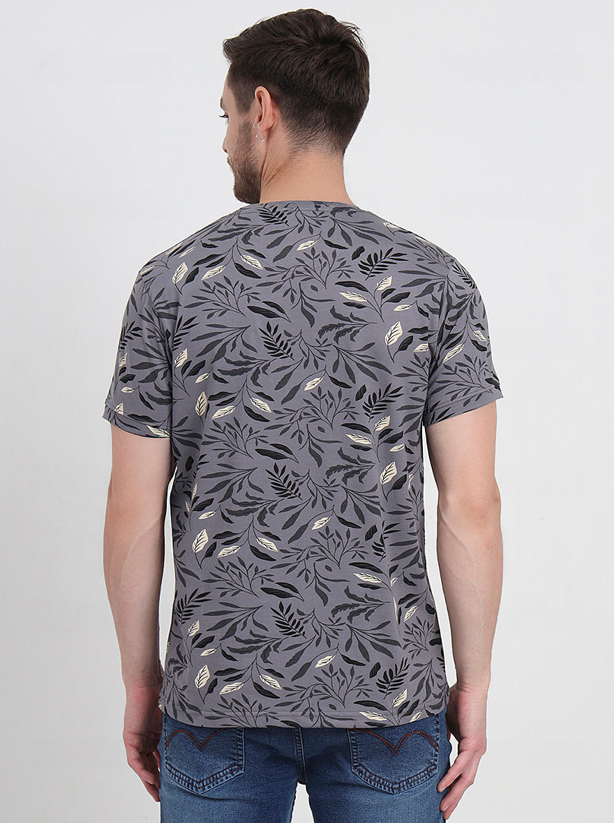 Monument Grey Printed Slim Fit T-Shirt | JadeBlue