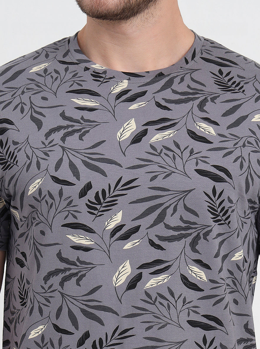 Monument Grey Printed Slim Fit T-Shirt | JadeBlue