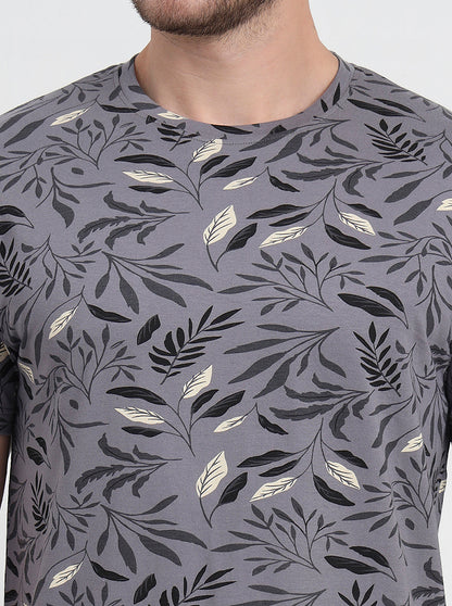 Monument Grey Printed Slim Fit T-Shirt | JadeBlue