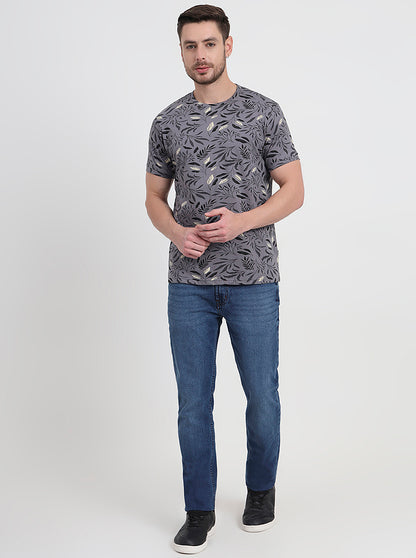 Monument Grey Printed Slim Fit T-Shirt | JadeBlue