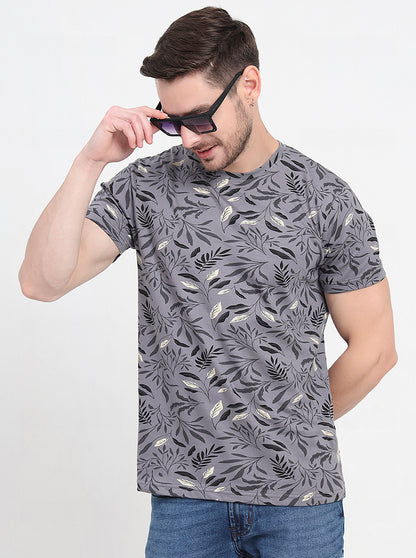 Monument Grey Printed Slim Fit T-Shirt | JadeBlue
