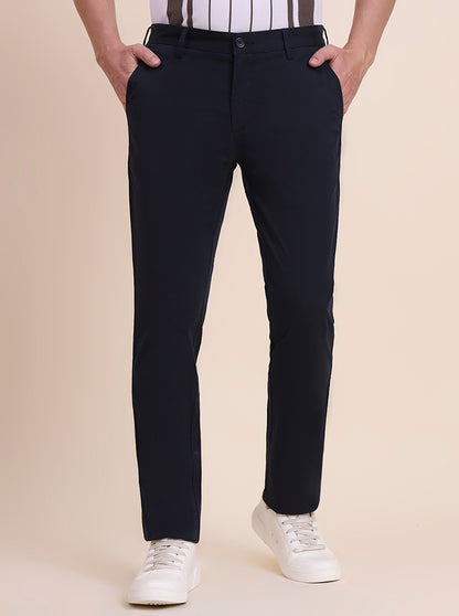 Navy Blue Solid Uno Fit Casual Trouser | JadeBlue