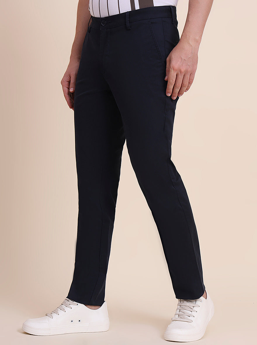 Navy Blue Solid Uno Fit Casual Trouser | JadeBlue