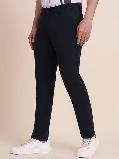 Navy Blue Solid Uno Fit Casual Trouser | JadeBlue