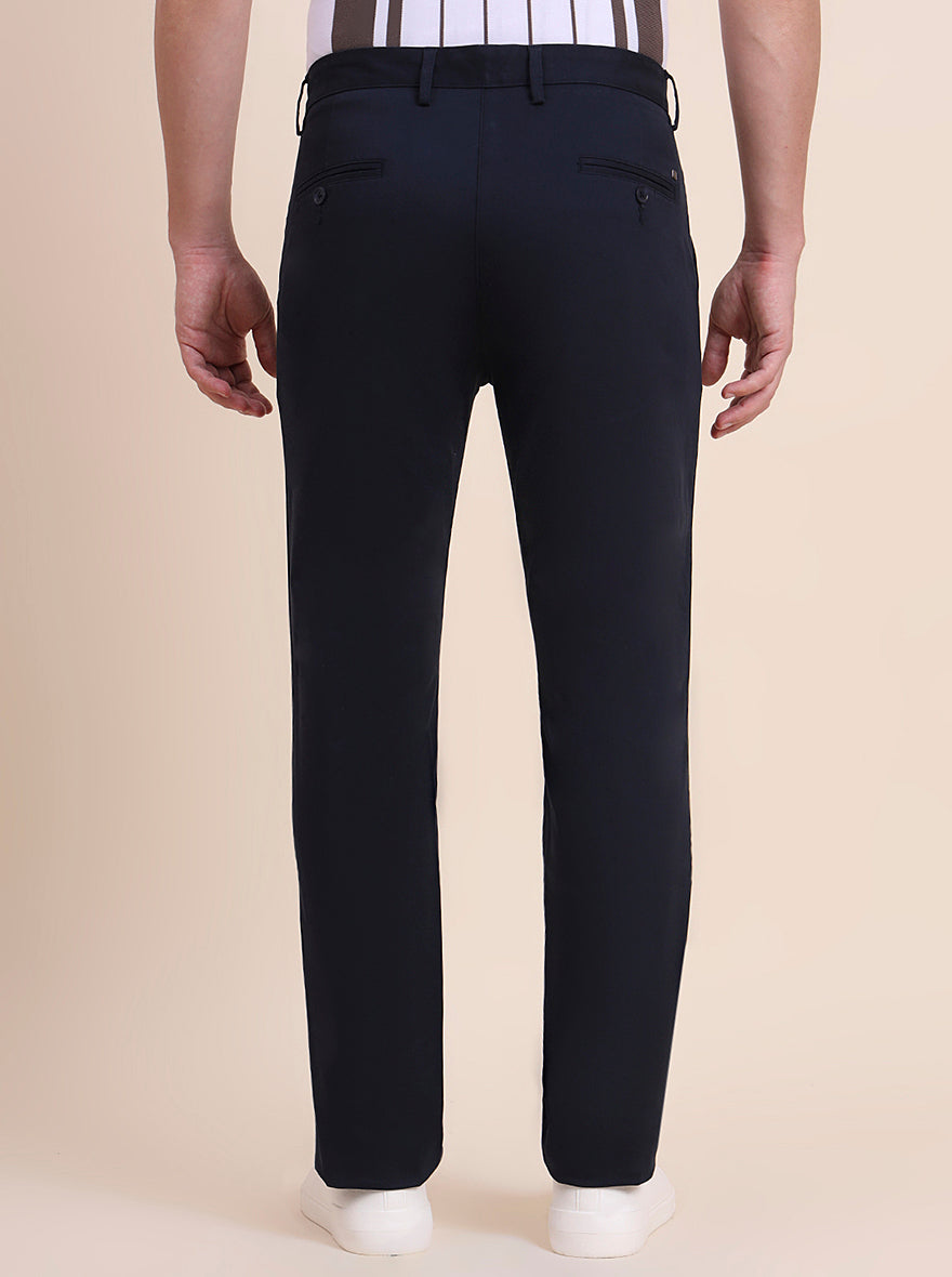 Navy Blue Solid Uno Fit Casual Trouser | JadeBlue